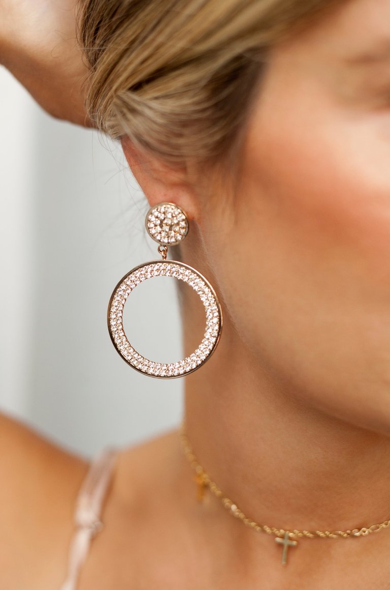 Crystal Pave 18k Gold Plated Drop Hoop Earrings