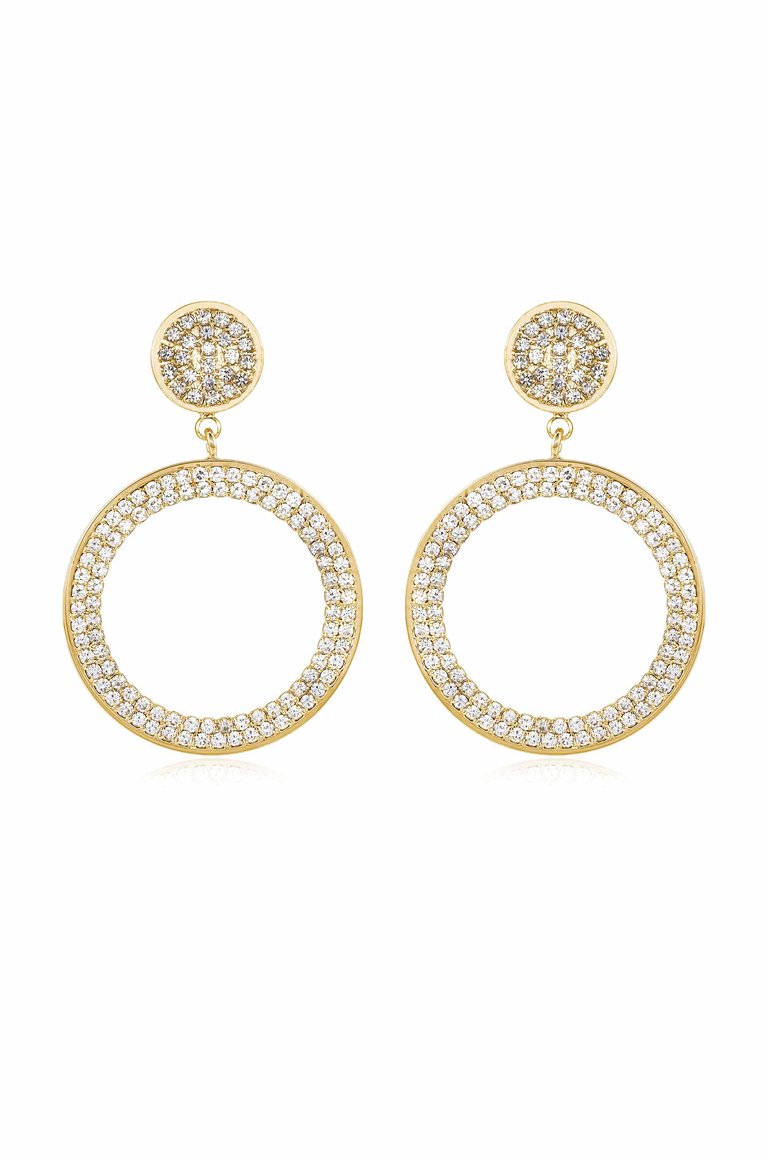 Crystal Pave 18k Gold Plated Drop Hoop Earrings - 18k Gold Plated