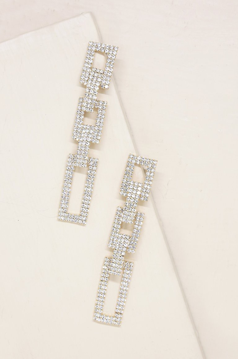 Crystal Rectangle Chain Link Earrings - Gold