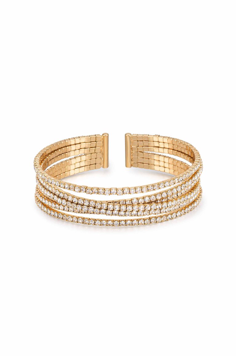 Crystal Strand 18k Gold Plated Cuff Bracelets - Clear Crystals