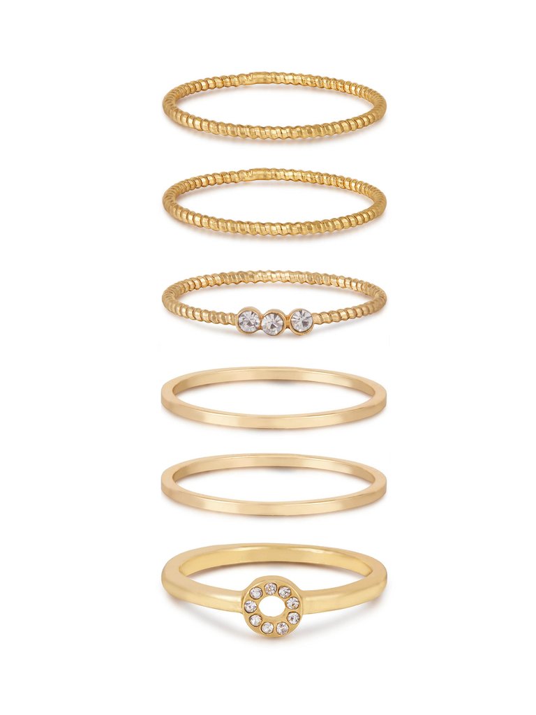 Dainty 18k Gold Plated Stacking Ring Set of 6 - Gold