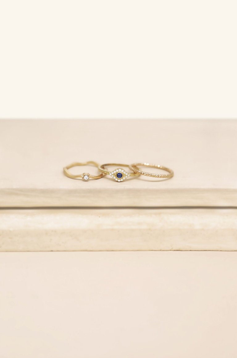 Dainty Crystal Trio 18k Gold Plated Ring Set - Gold