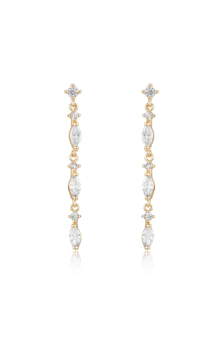 Dainty Linear Crystal Drop 18k Gold Plated Earrings - Gold
