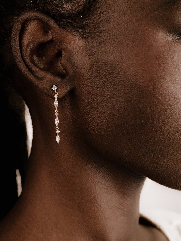 Dainty Linear Crystal Drop 18k Gold Plated Earrings