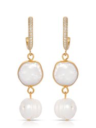 Dangling Freshwater Pearl Huggie Hoop Earrings