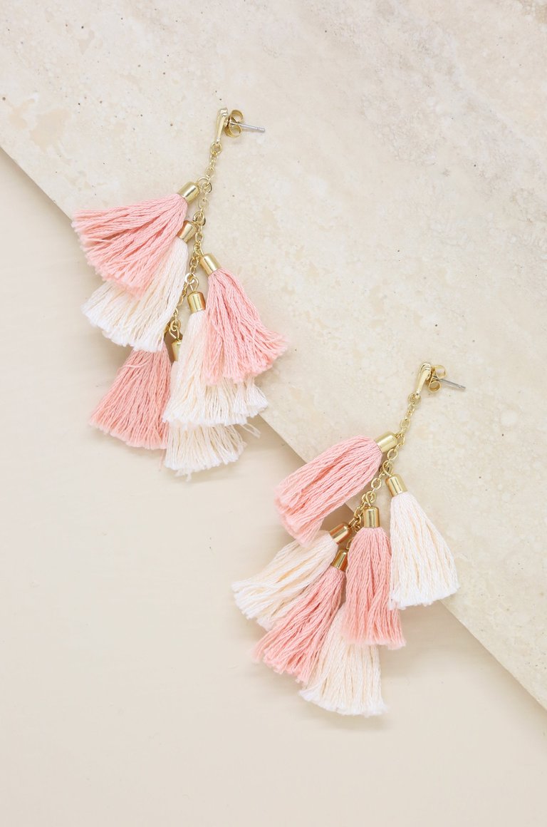 Daydreamer Tassel Earrings In Peach and Gold - Pink