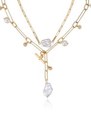 Deep Water Pearl 18k Gold Plated Lariat Necklace - 18k Gold Plated