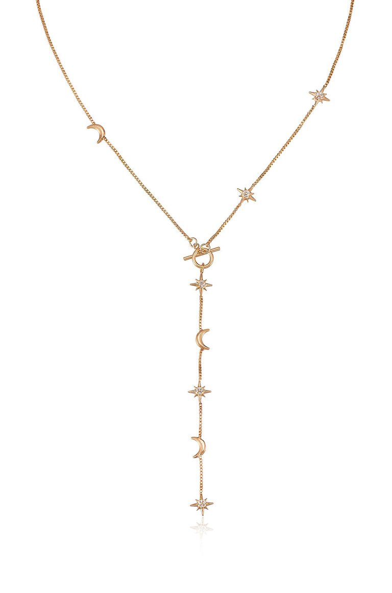 Delicate Celestial Lariat Necklace -  Clear Crystals
