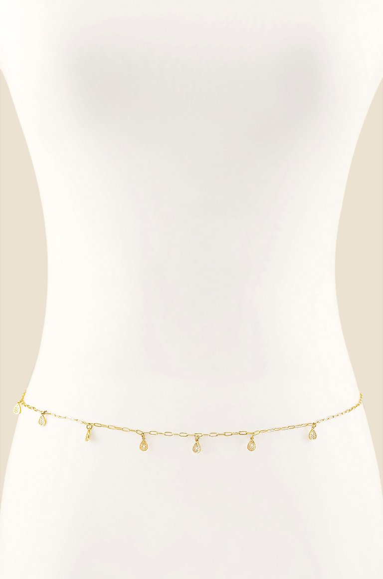 Delicate Crystal Droplet Gold Body Chain