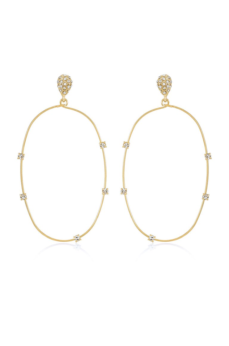 Delicate Crystal Large Oval Hoop Earrings - Gold