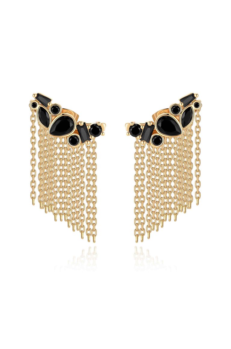 Dolled Up Three-In-One 18k Gold Plated Ear Crawlers - Black Crystals