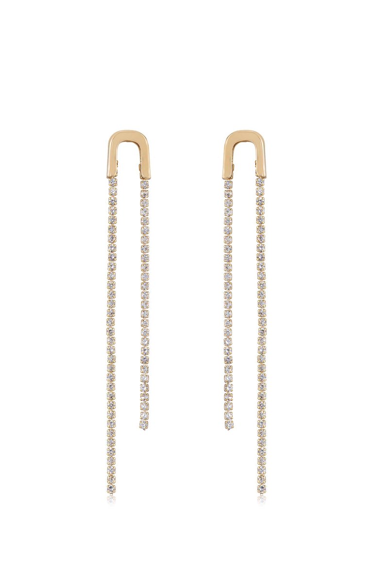 Double Crystal Chain Drop 18k Gold Plated Earrings - Gold