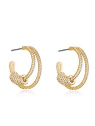 Double Crystal Pave Ring 18k Gold Plated Hoop Earrings