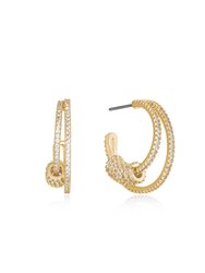 Double Crystal Pave Ring 18k Gold Plated Hoop Earrings - Gold