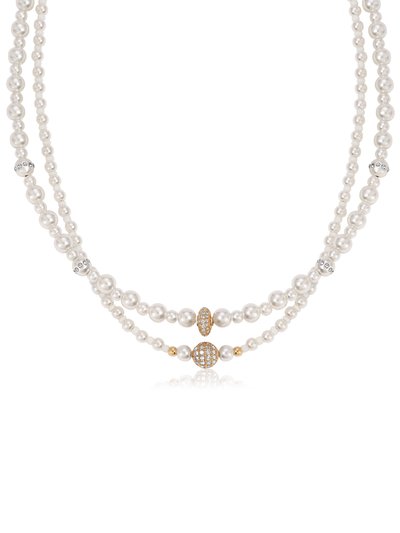 Ettika Double Pearl Chain 18k Gold Plated Necklace Set product