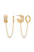 Double Piercing Bezel Crystal Dangle Earrings - Gold