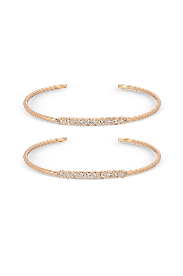 Double Take Crystal 18k Gold Plated Cuff Bracelets Set - Gold