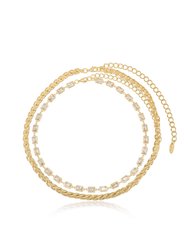 Double The Trouble Crystal & 18k Gold Plated Chain Necklace Set - Gold