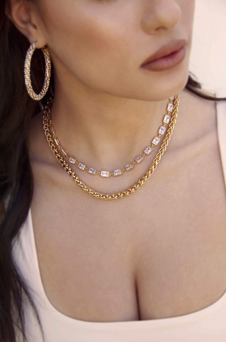 Double The Trouble Crystal & 18k Gold Plated Chain Necklace Set