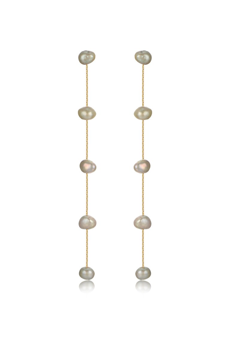 Dripping Pearl Delicate Drop Earrings - Olive Pearl With 18k Gold