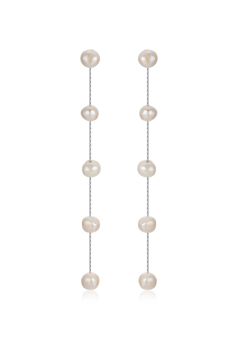 Dripping Pearl Delicate Drop Earrings - White Pearl With Rhodium