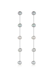 Dripping Pearl Delicate Drop Earrings - Grey Pearl With Rhodium