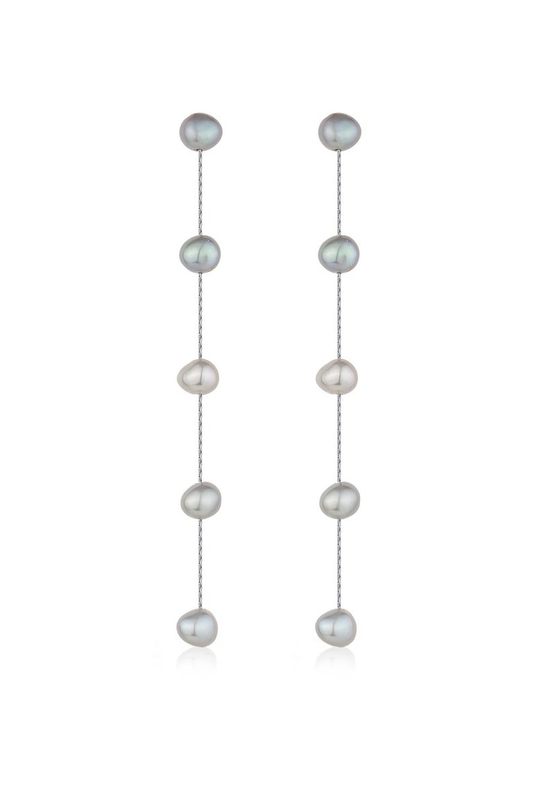 Dripping Pearl Delicate Drop Earrings - Grey Pearl With Rhodium