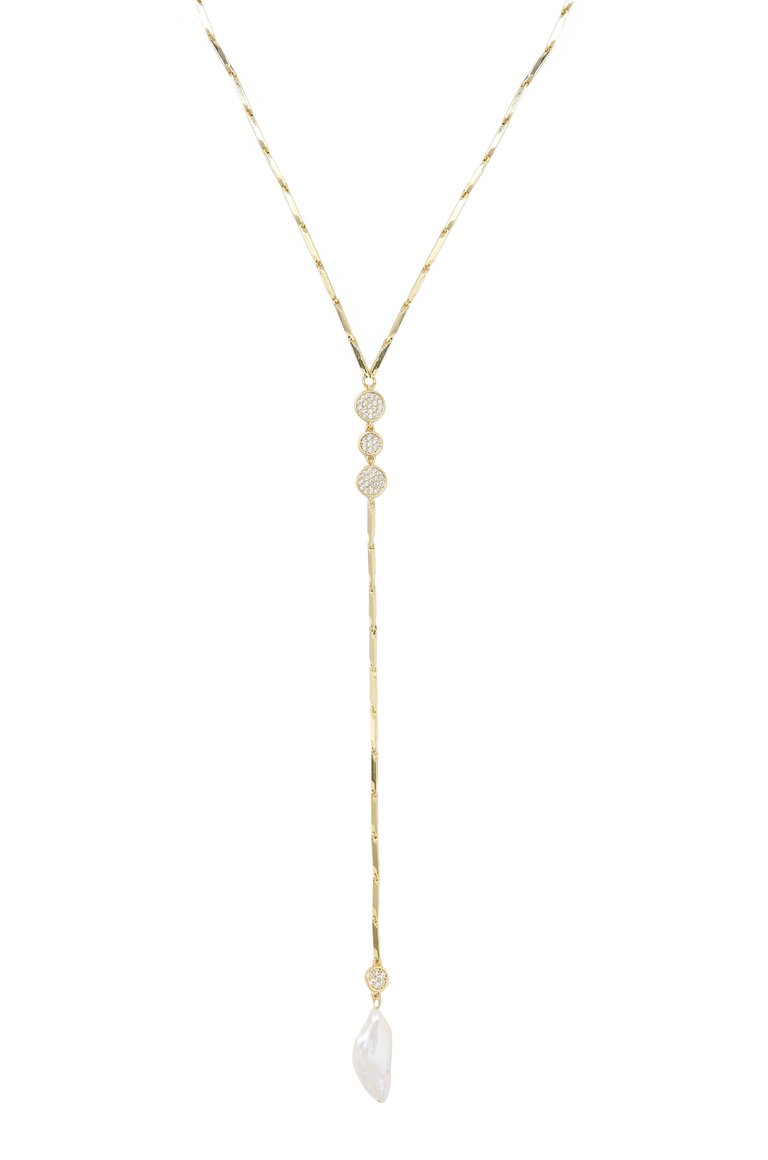 Elegant Freshwater Pearl and 18k Gold Plated Lariat Necklace - 18k Gold Plated