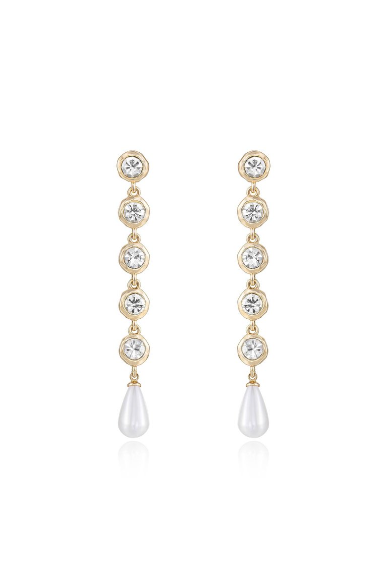 Elegantly Modern Crystal And Pearl 18k Gold Plated Dangle Earrings - Gold