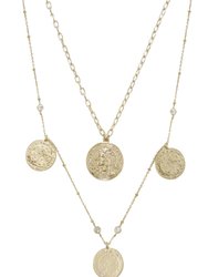 Elite Coin and Crystal Layered Necklace Set - Gold