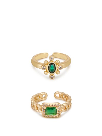 Ettika Emerald Green Crystal 18k Gold Plated Ring Set product