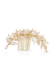 Ethereal Pearl Leaf Hair Comb - Gold
