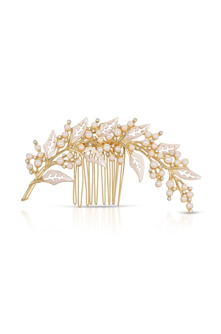 Ethereal Pearl Leaf Hair Comb - Gold