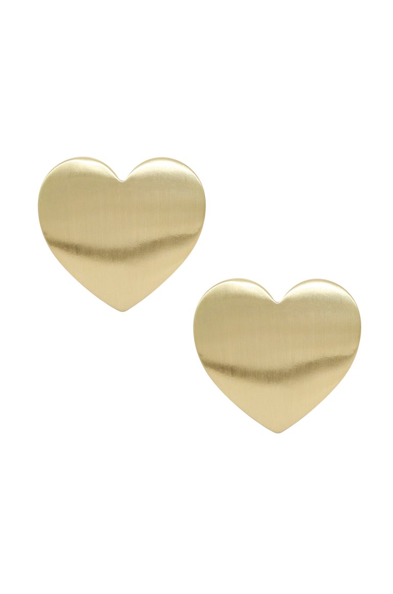 Flat Heart Statement Stud Earrings - Gold