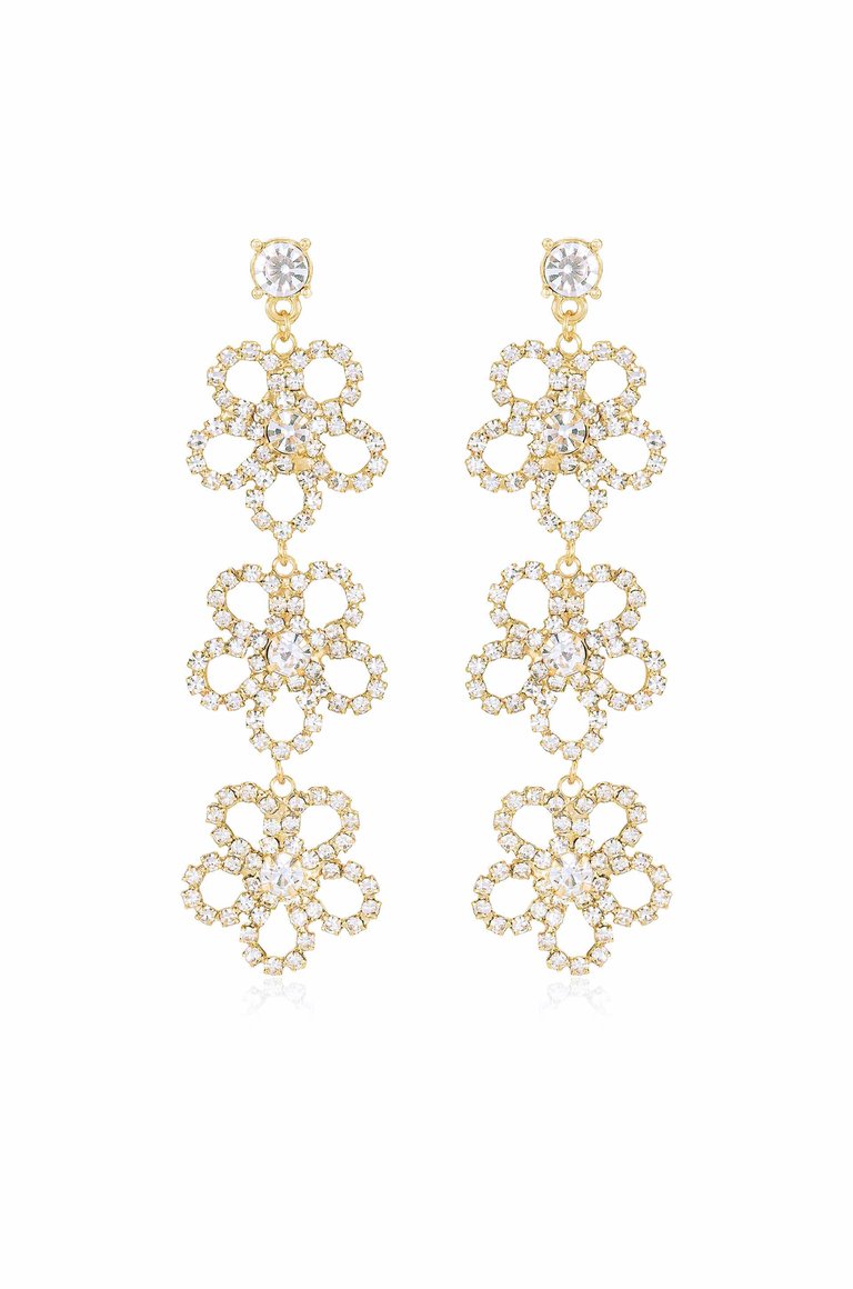 Flower Power Triple Drop Earrings - Gold