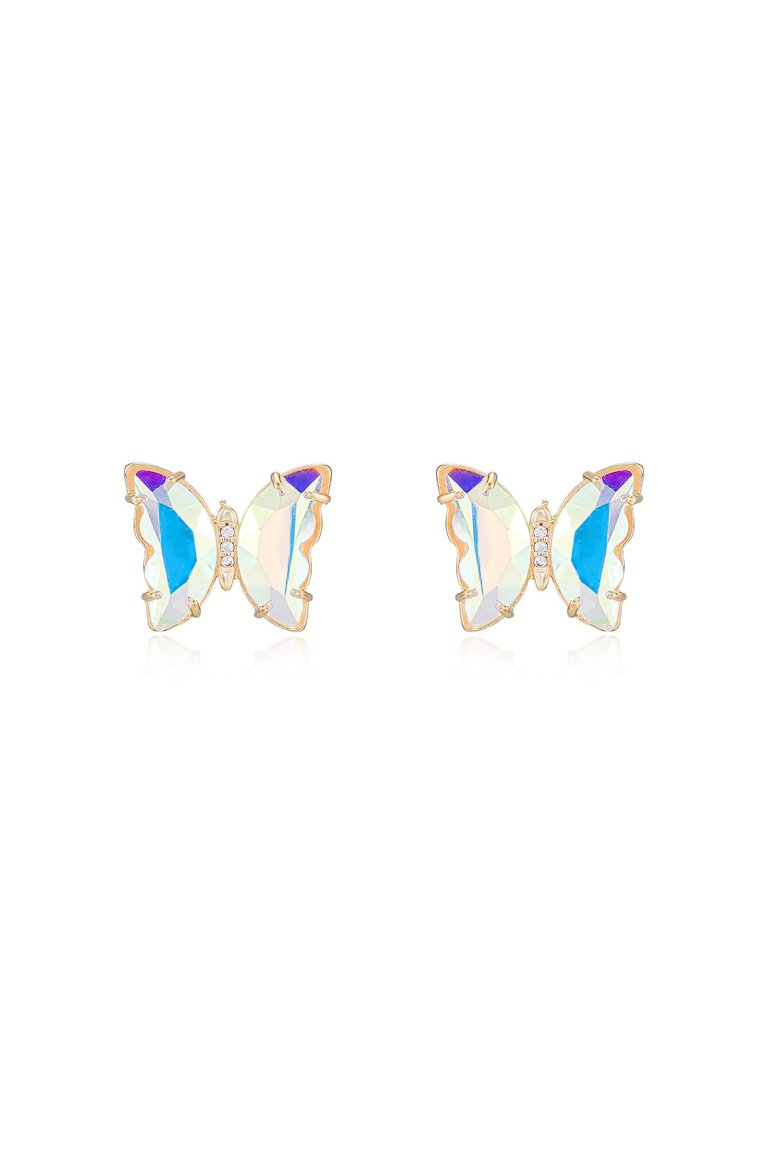 Flutter Away Crystal 18k Gold Plated Earrings - Clear