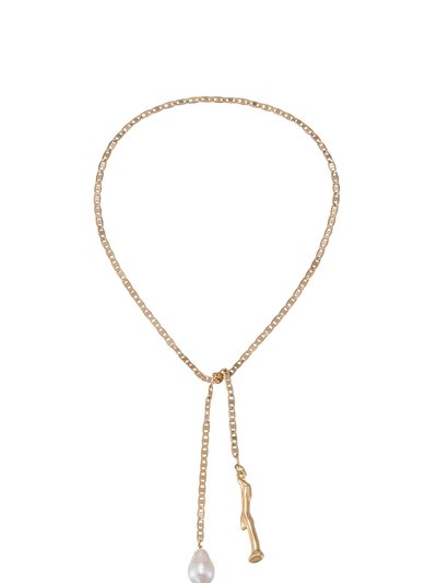 Ettika Freshwater Pearl and Liquid Gold Bolo Chain Lariat Necklace product