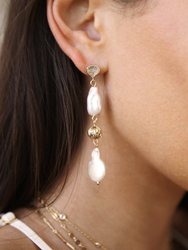 Freshwater Pearl Double Drop 18k Gold Plated Earrings