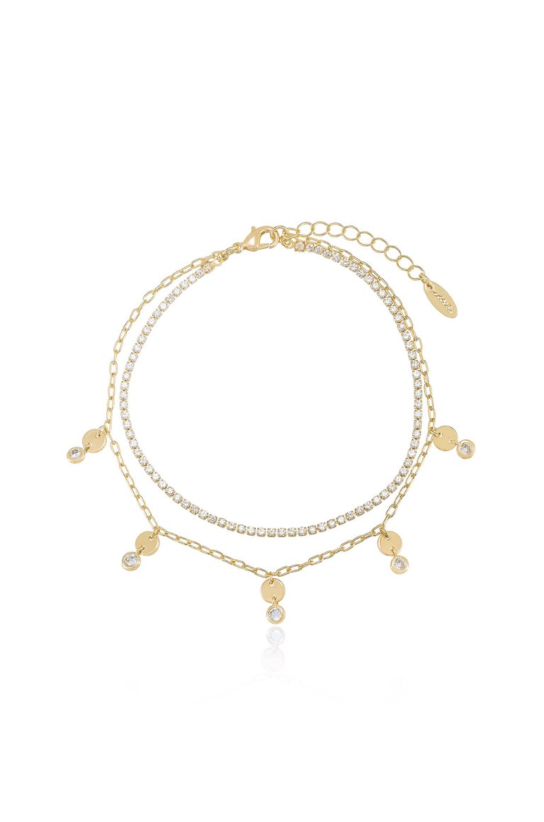 Giovanna Layered Crystal 18k Gold Plated Anklet - Gold