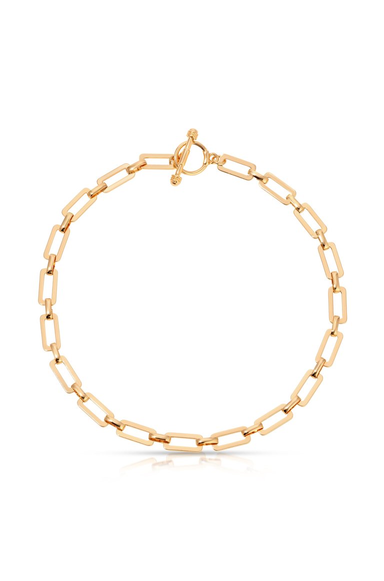 Golden Flat Rectangle Chain Necklace - Gold