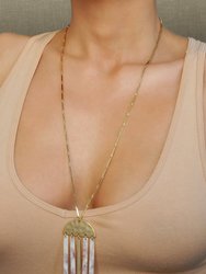 Golden Goddess Geometric Pendant 18k Gold Plated Necklace with Taupe Resin Bars