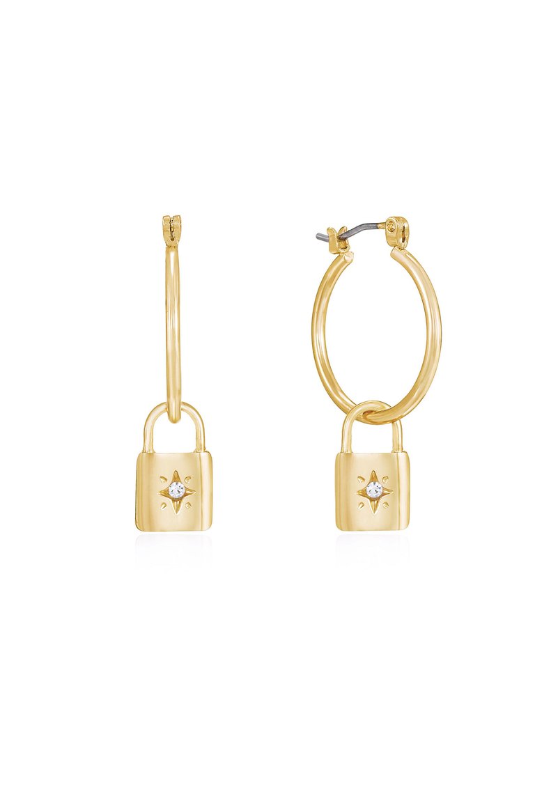 Golden Hoop 18k Gold Plated Earrings with Star Lock Charm