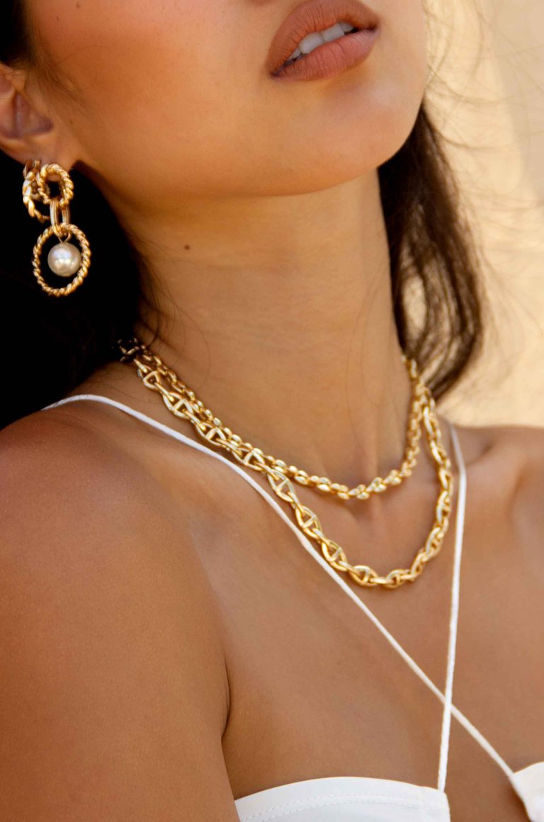 Golden Rays Linked Chain 18k Gold Plated Necklace Set