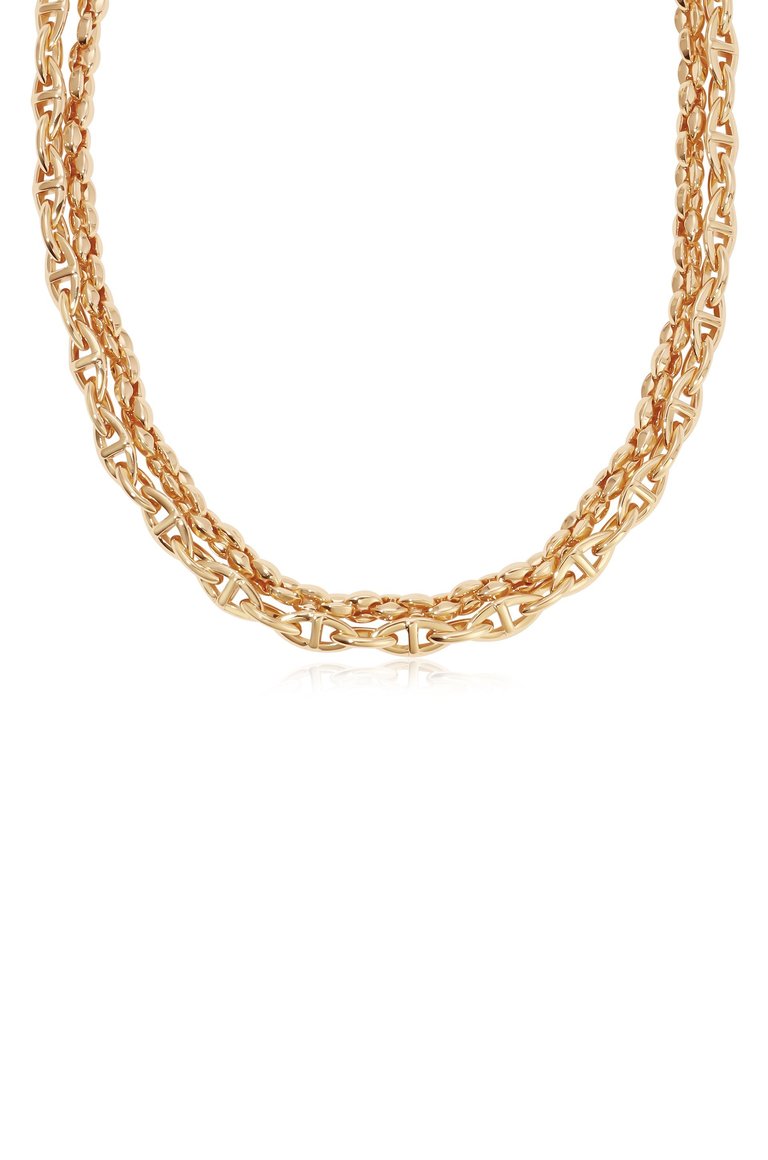 Golden Rays Linked Chain 18k Gold Plated Necklace Set - Gold