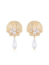 Golden Seashell Pearl Drop 18k Gold Plated Earrings - Gold