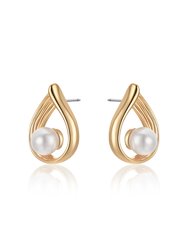 Golden Teardrop And Pearl 18k Gold Plated Earrings