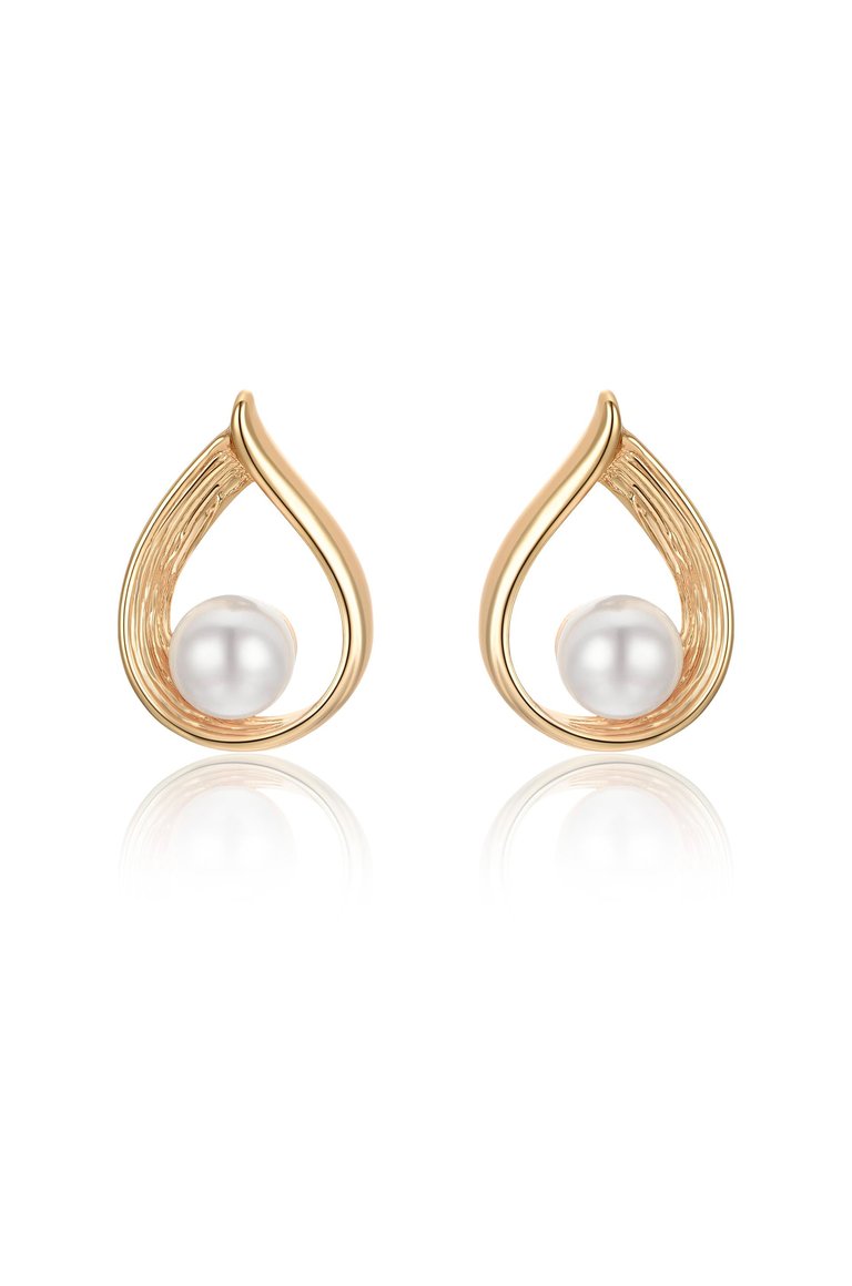 Golden Teardrop And Pearl 18k Gold Plated Earrings - Pearl