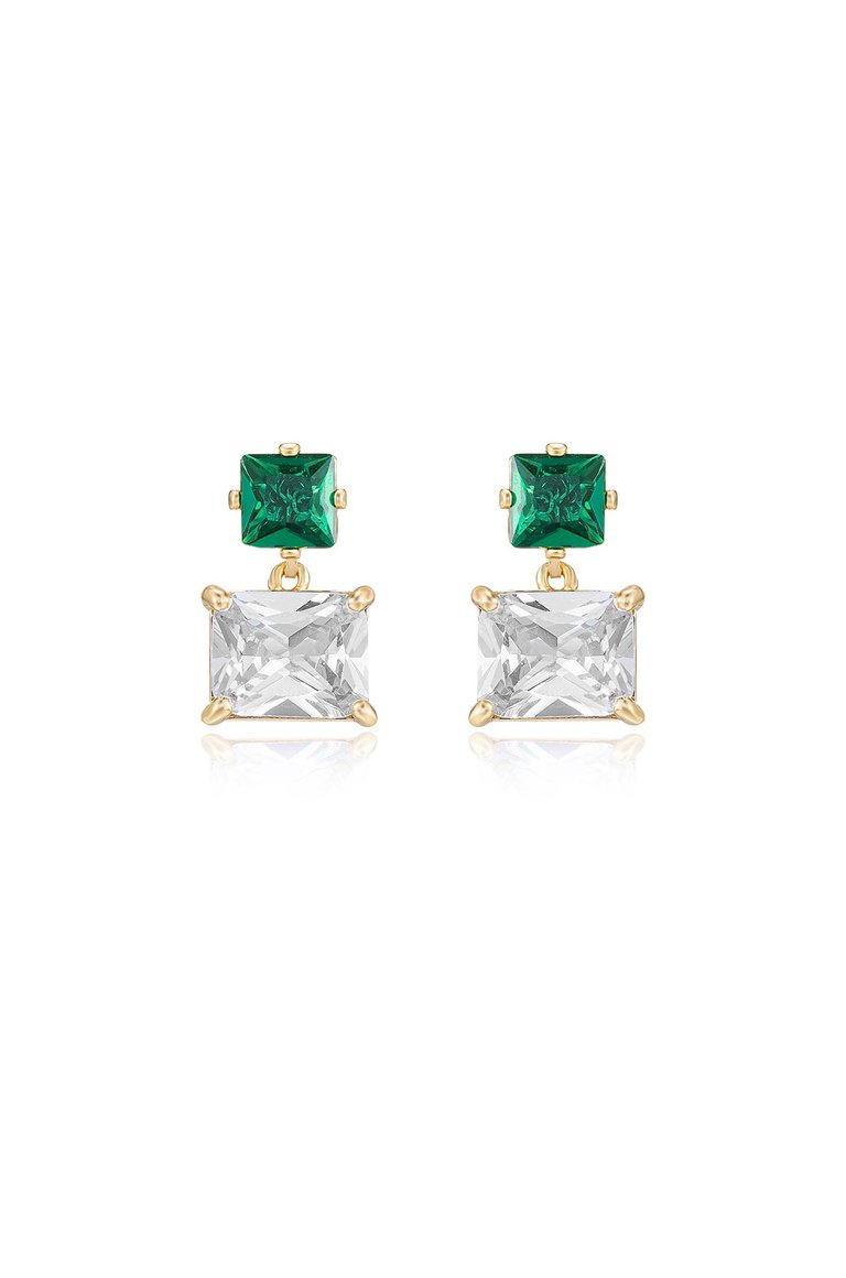 Green Velveteen 18K Gold Plated Drop Earrings - Gold