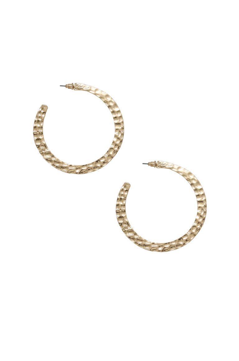Hammered 18k Gold Plated Hoop Earrings - Gold
