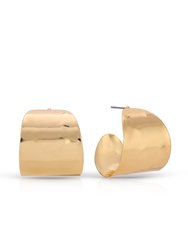 Hammered Cupped Hoop Earrings - Gold